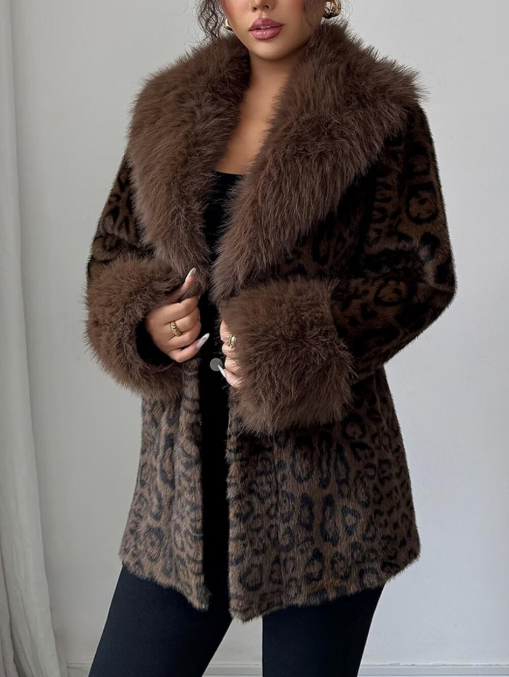 Leopard Print Fluffy Faux Fur Coat